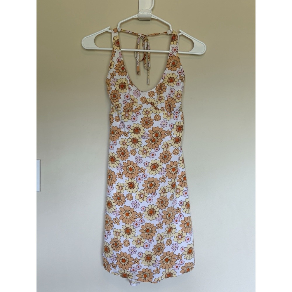 Hollister Hippie Boho Retro Floral Flower Halter Smocked Sun Dress Womens Small